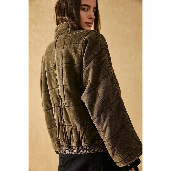 Free People Dolman Quilted Knit Jacket Top Oversized Zip-up Slouchy XS 284205
